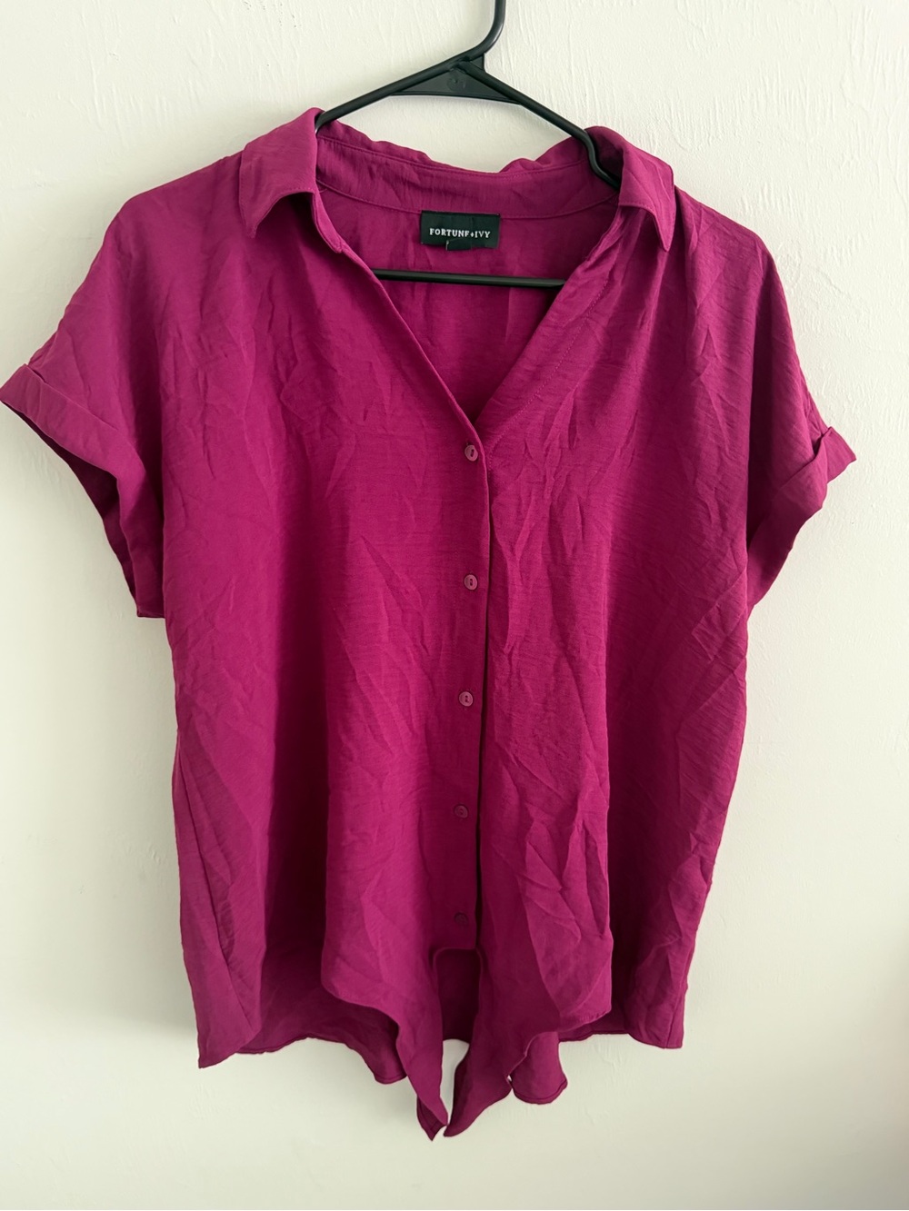 Magenta Button-Front Short Sleeve Top